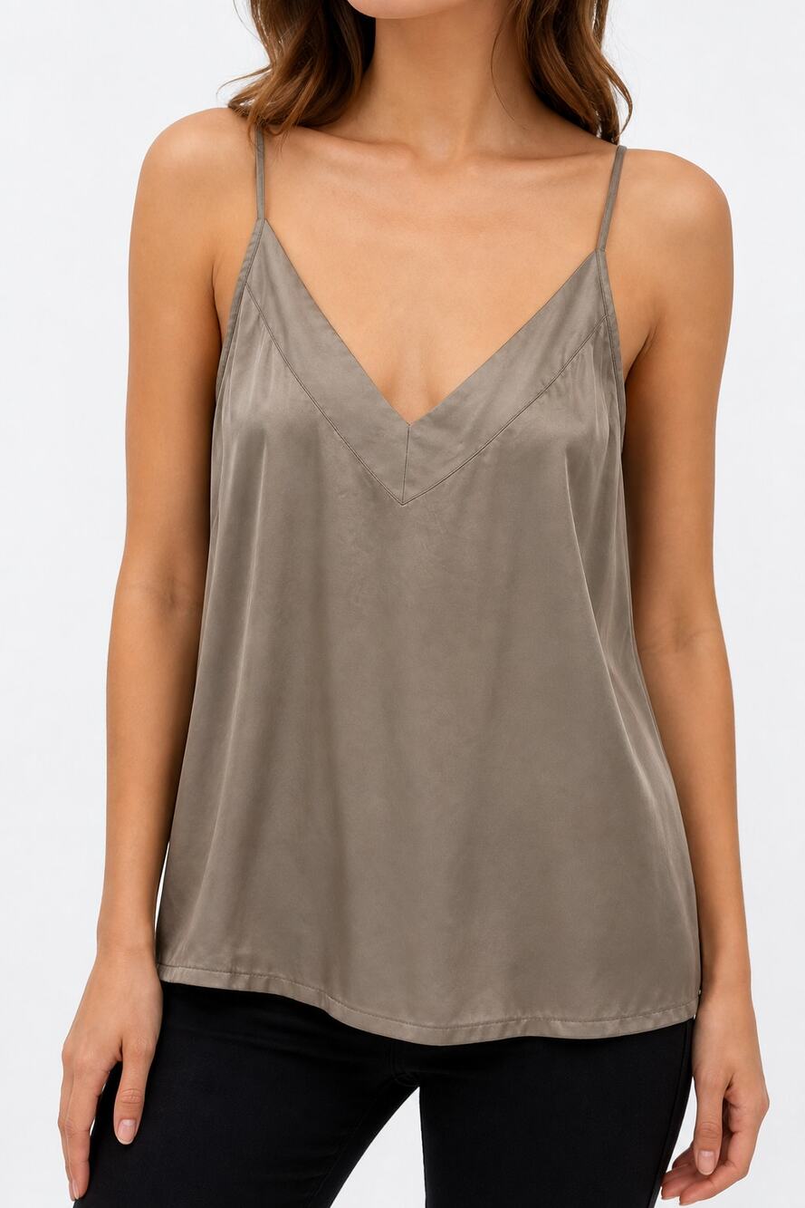 Haven Well Within Washable Silk Double V Sleep Cami Silver Taupe Gray XL
